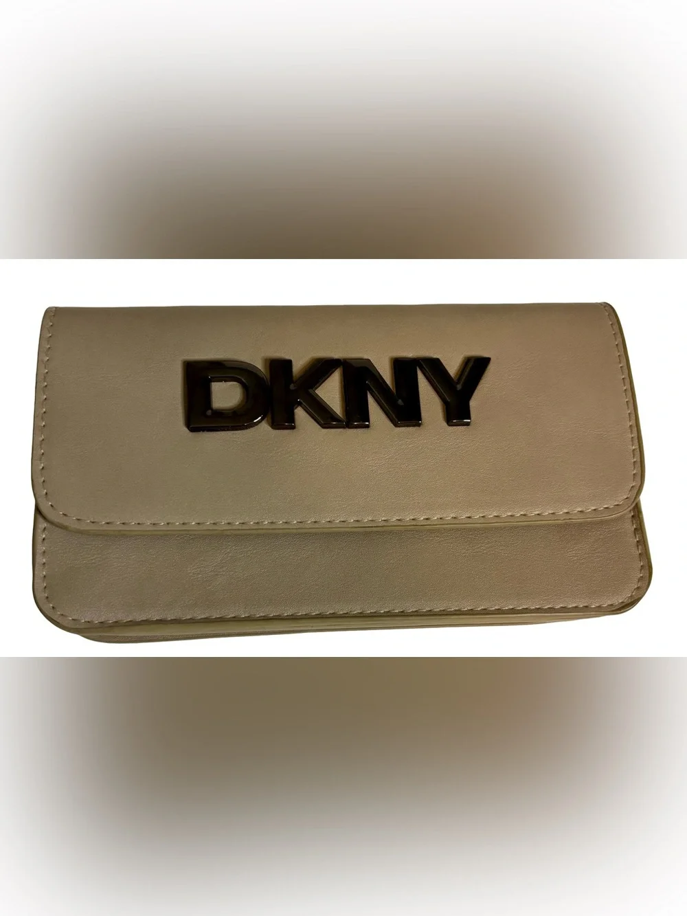 DKNY Beige faux Leather Logo Belt Bag with Black Logo , missing belt